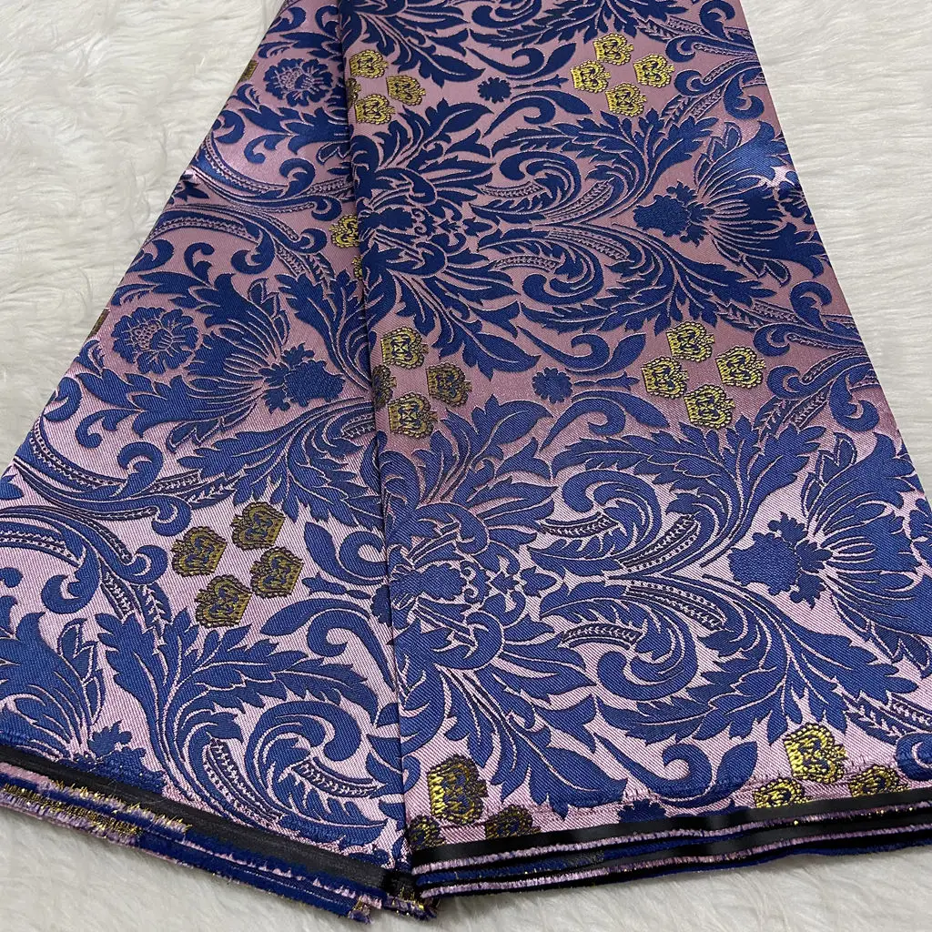2026 Afrikaanse Luxe Multicolor Damask Stof 5 Yards Hoge Kwaliteit Modieus Bruiloft Feest Hoofddoek Hoed Outfits