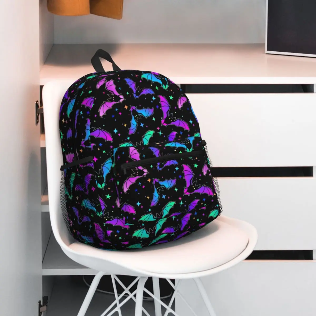 

Halloween Bat Stars Galaxy Cartoon Gothic Bats Backpack Student BookBag Kids School Bag Laptop Shoulder Bags for Men Women