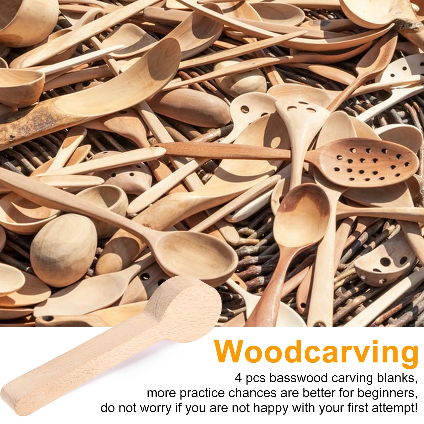 

A78G Wood Carving Spoon Blank Beech and Walnut Wood Unfinished Wooden Craft Whittling Kit for Whittler (4Pcs)