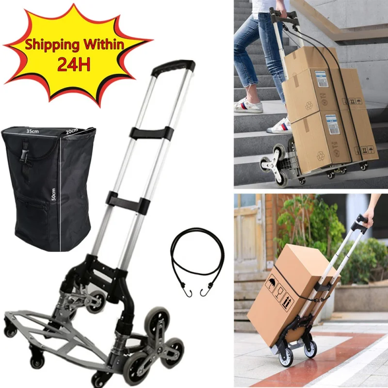 

Folding Portable Trolley 150kg All Terrain Stair Climbing Cart Hand Truck with Bungee Cord Trolley for Upstairs Cargo with Bag