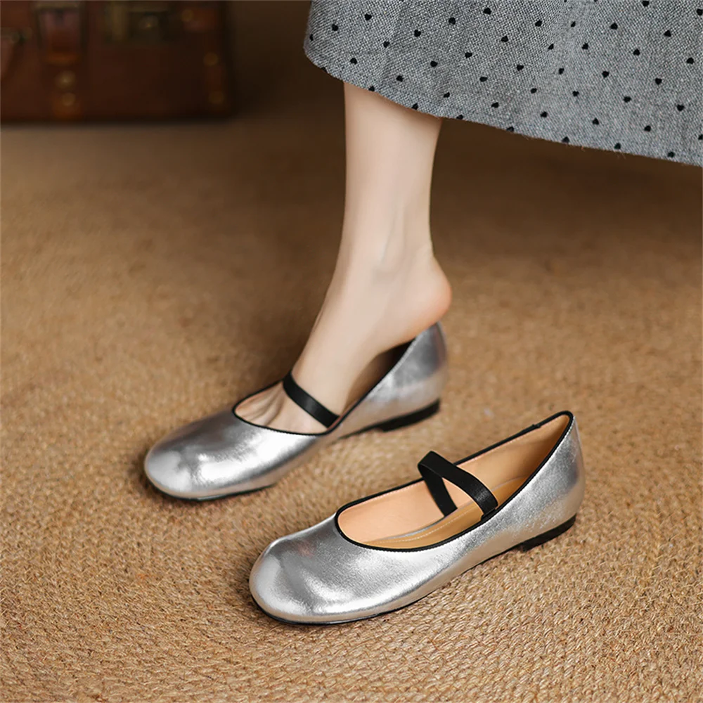 FEDONAS Mary Janeรองเท้าสําหรับสตรีHand Stitch Casual Streetwearบัลเล่ต์หญิงเสือดาวSilver Gold Flatsรองเท้าLoafers