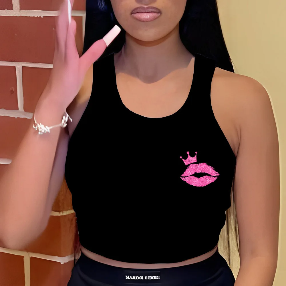 Europejska amerykańska moda kamizelka na co dzień kamizelka z kreskówek seksowne usta wykwintne drukowanie modny damski sportowy wygodny top