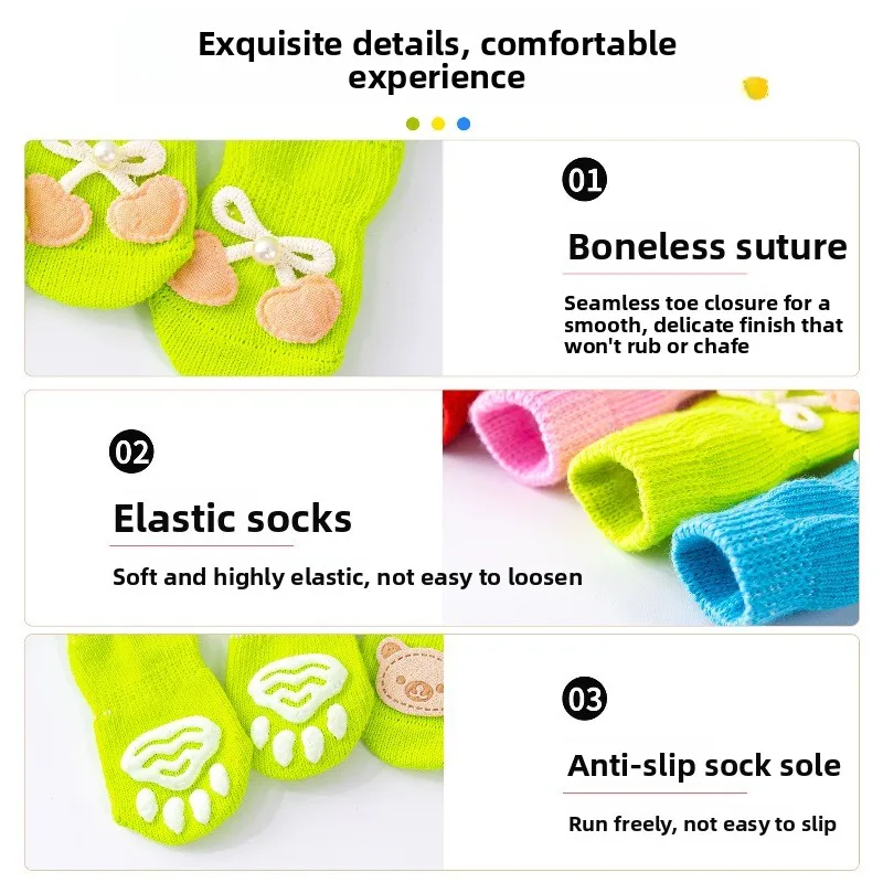Pet socks are non-slip, anti-dirty and anti-bow, comfortable and exquisite, universal for small cats and dogs