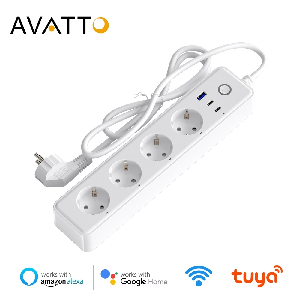 AVATTO WiFi Smart Power Strip With USB/Type-C,4 EU Standard Outlets,Tuya Smart Life APP Remote Control,For Alexa,Google Home