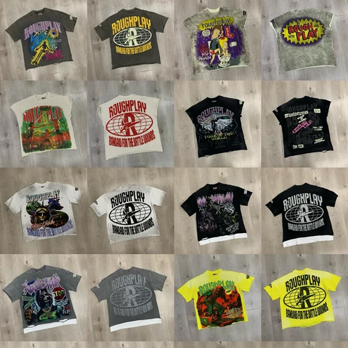 Imagen 1 del producto Streetwear Rhinestone Shinning lavado Vintage camisetas de manga corta para hombres diamante algodón suelto cuello redondo Top camisetas de gran tamaño