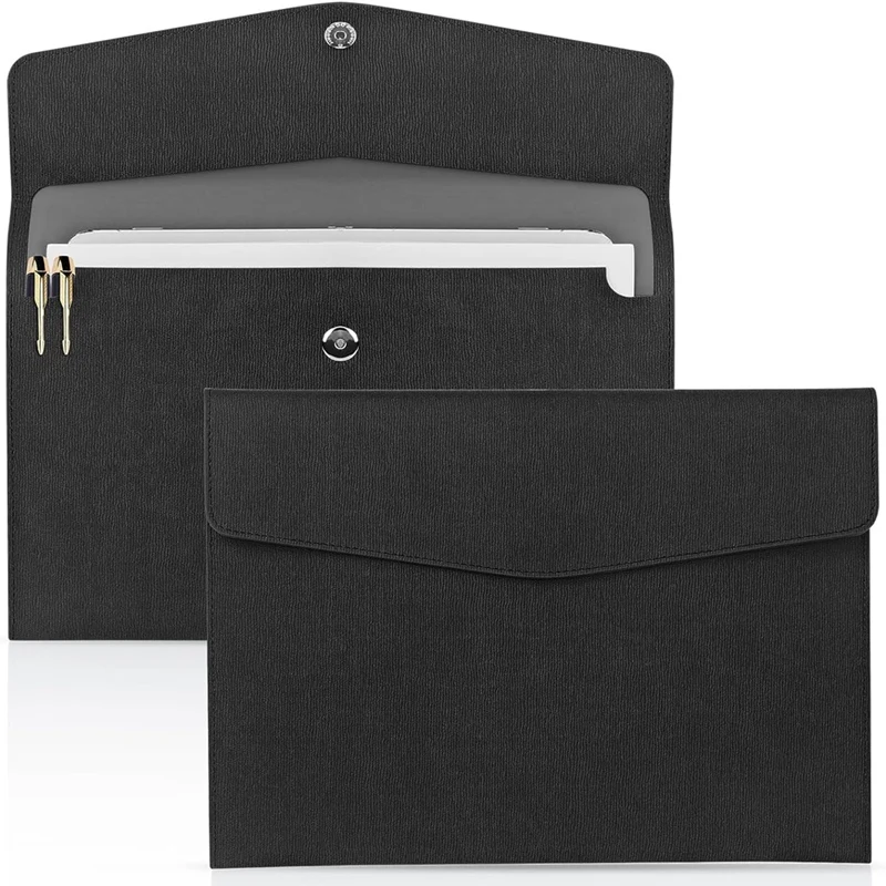 

2Pcs Document File Folder, Waterproof Thin PU Leather A4 Envelope Folder Expanding File Organizer Portfolio Storage Case Durable