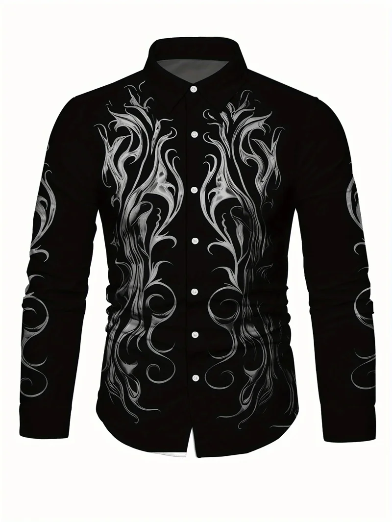 

2025 Men's 3D Printed Shirt with Tribal Pattern Classic Collar Long Sleeve Shirt Fashion Men's Long Sleeve Shirt