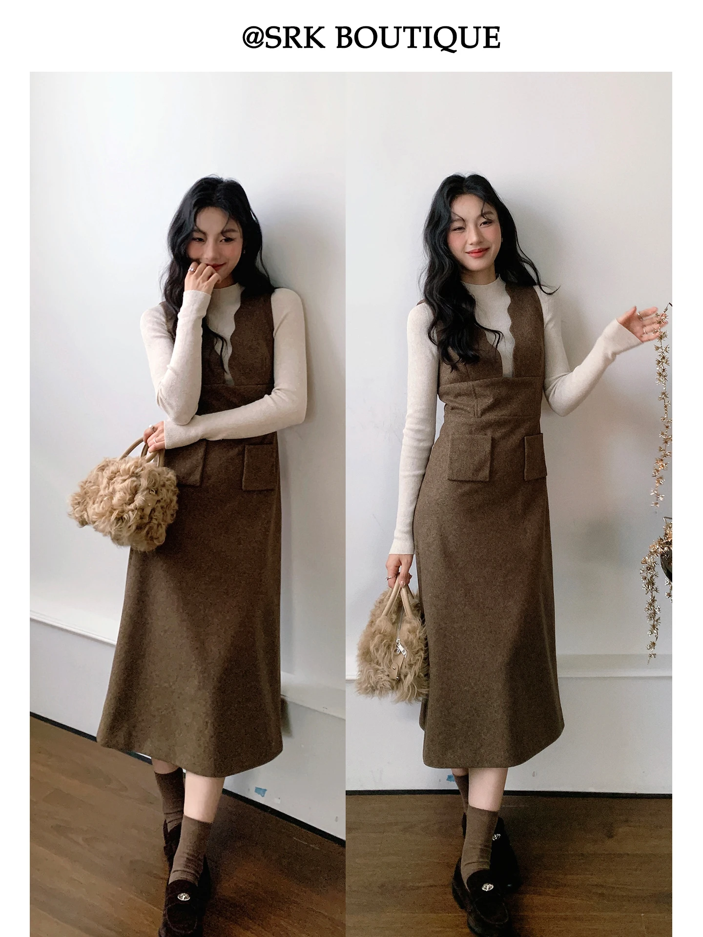 

Жилет из высококачественной шерстяной смеси SRK, прямой крой, с завышенной талией, V-образный вырез, эффект стройности, премиум-класс