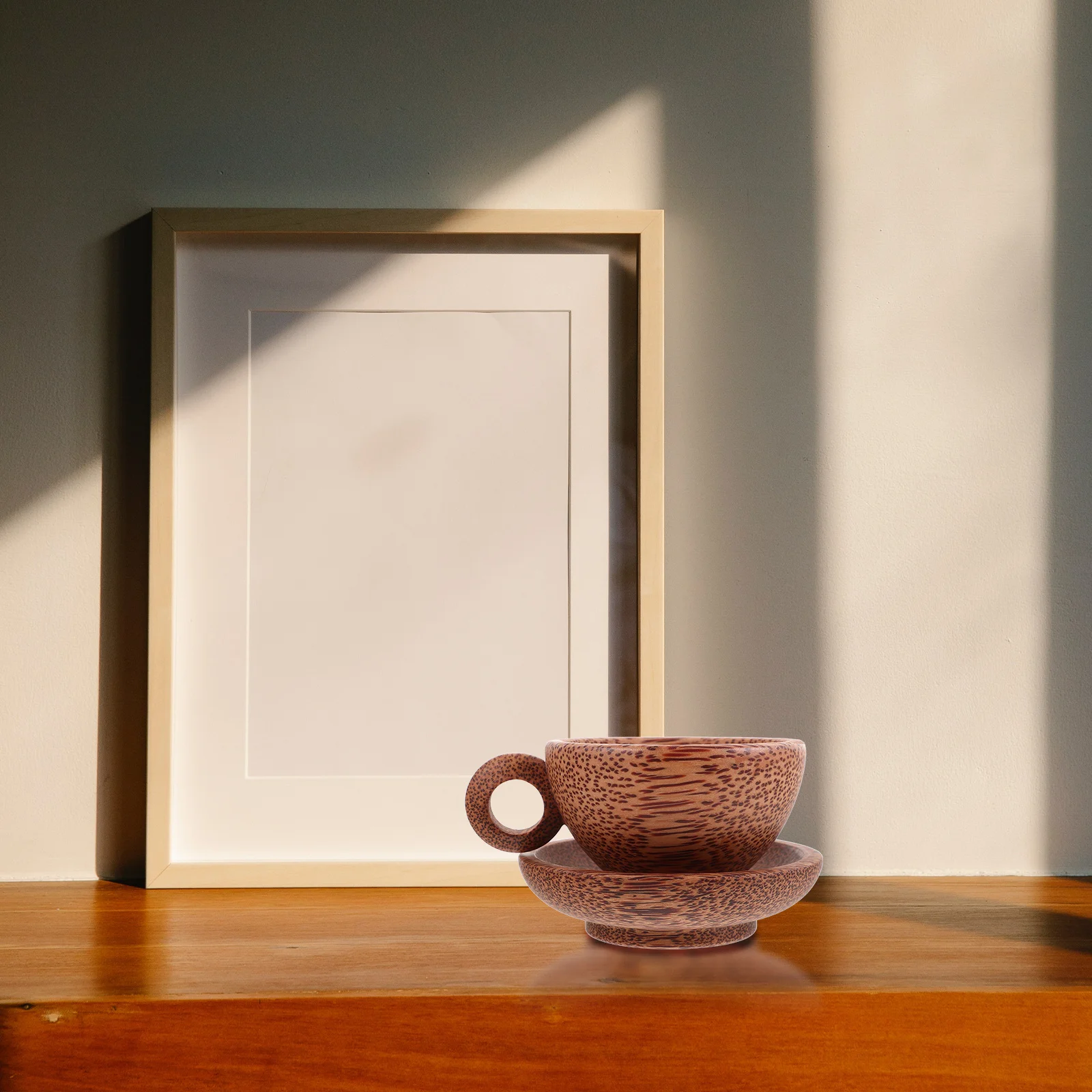 

1 комплект, деревянная чайная чашка и кофейная кружка, компактный размер, деревенская ручка, настольное блюдце, практичное украшение для дома и офиса