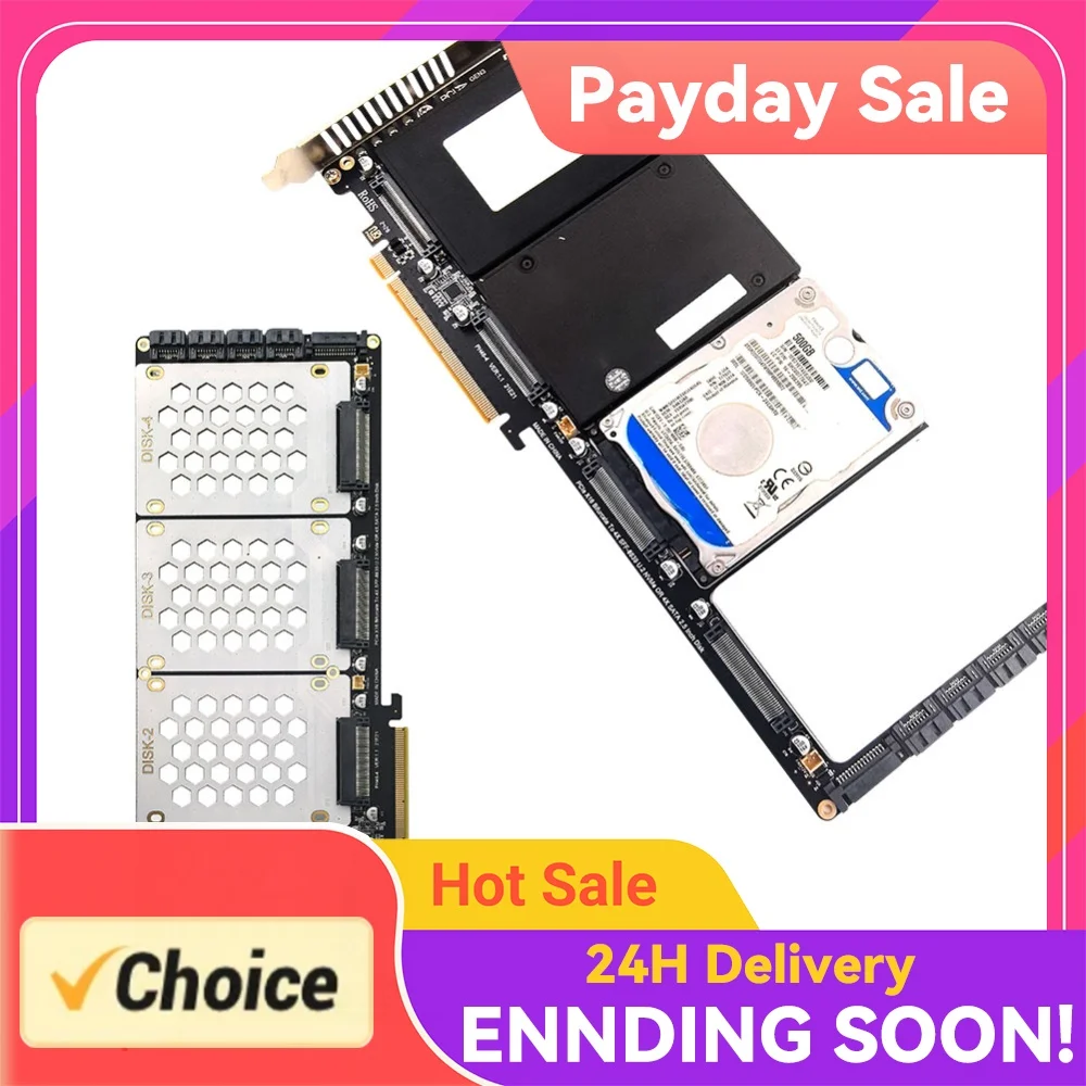 4-Port PCI-E 4.0 16X 2.5Inch SATA Adapter Card Motherboard Support PCIe X4x4x4x4 Bifurcation U.2 PCIe Adapter for PC