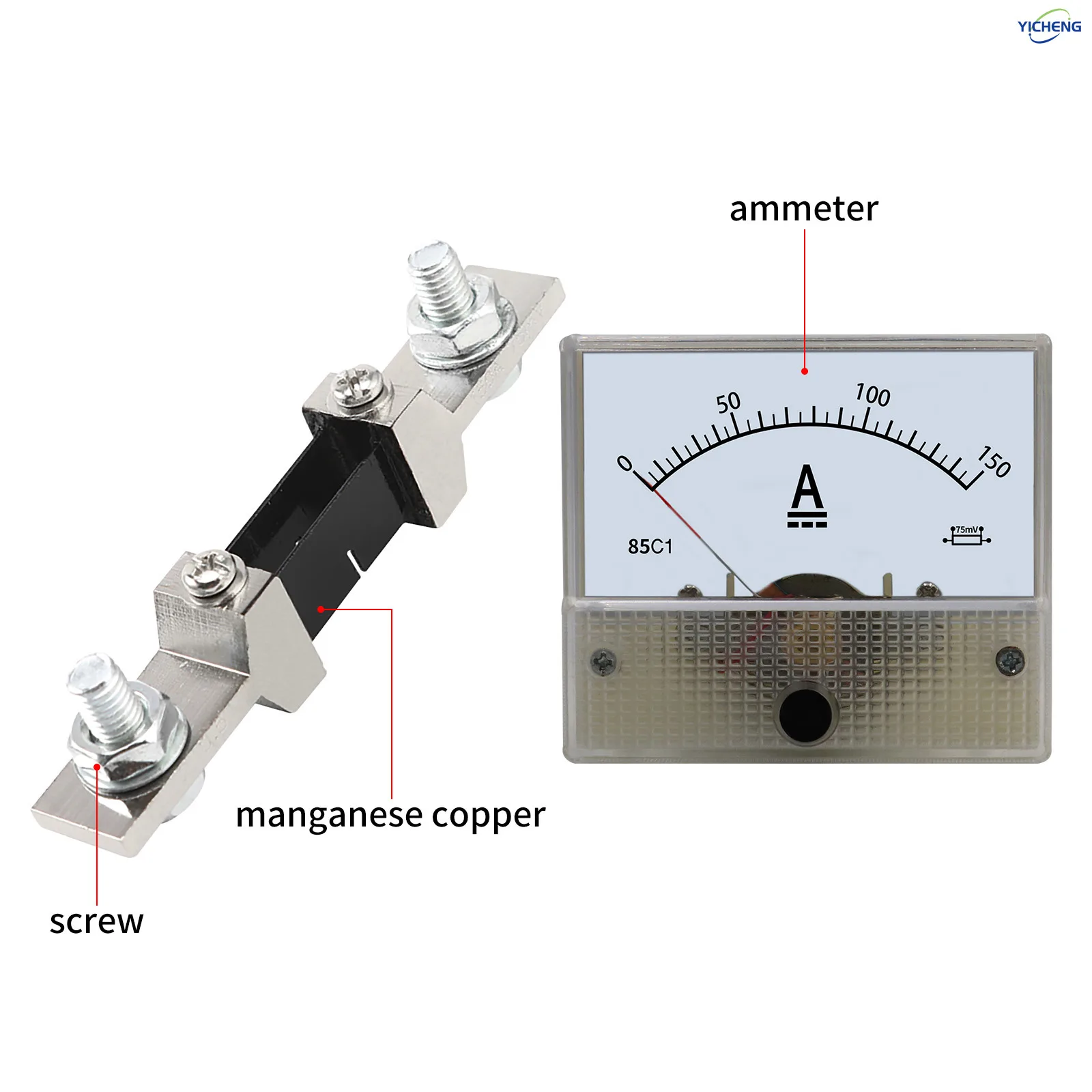 YICHENG DC Ammeter 85C1 Pointer Type Mechanical Meter for Accurate Current Reading.150A~500A /75mV.Equipped with Current Divider