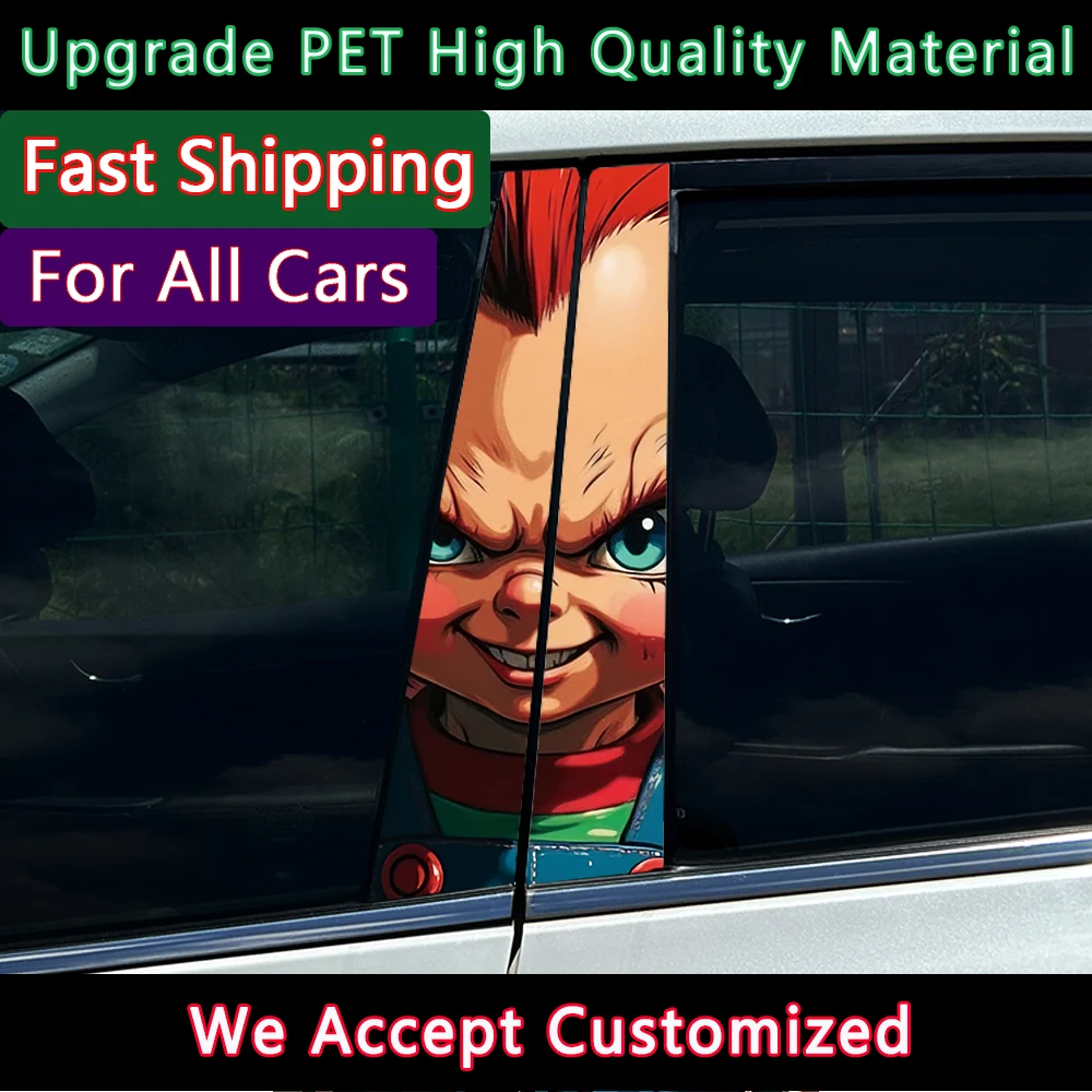 1/2pcs Halloween Horror Car Center Pillar Sticker B Pillar Protective Film Decoration