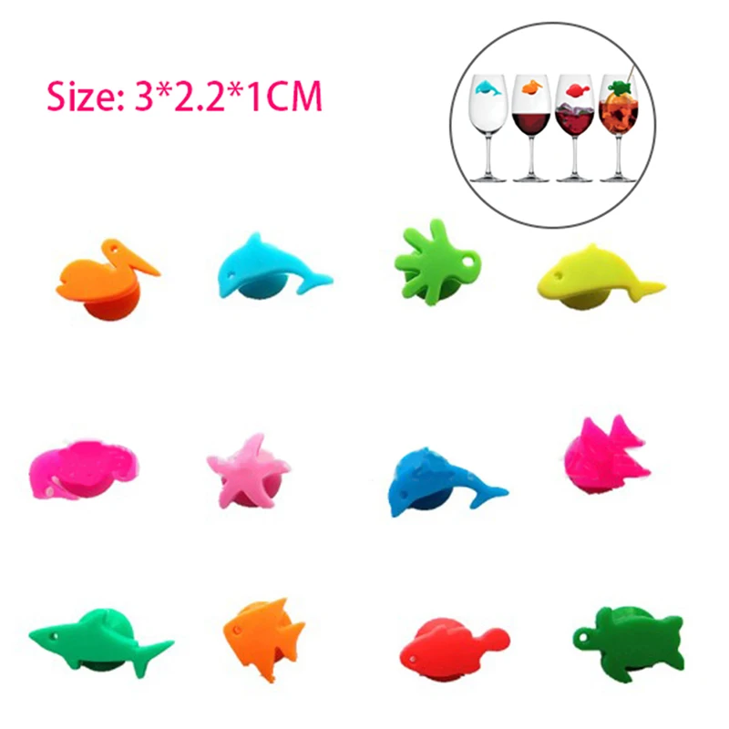 

12pcs/set Creative Cute Wine Glass Charm Suction Marine Animals Wine Glass Tag