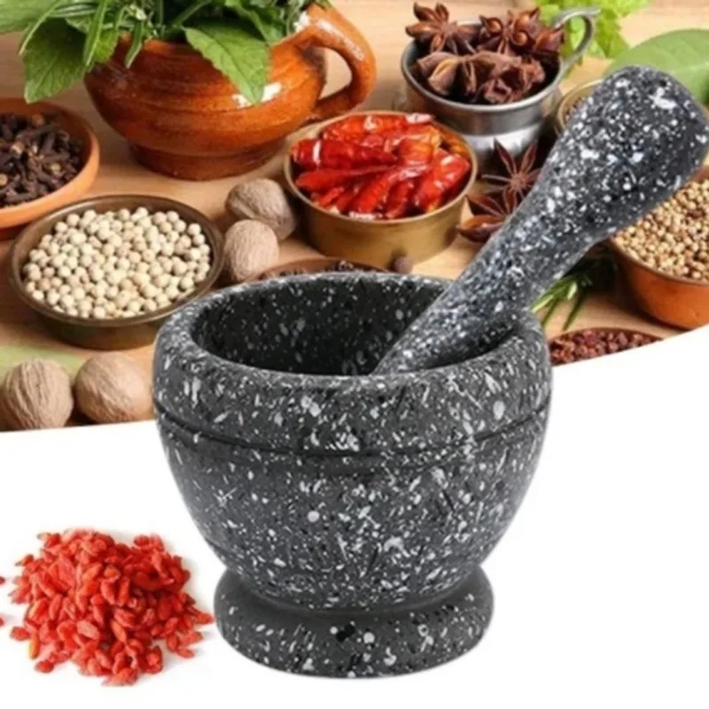 Household Grinder Pressing Garlic Mashed Garlic Mashing Pot Manual Mashing Medicine Pot Jujube Wood Pounding Garlic Stone Mortar