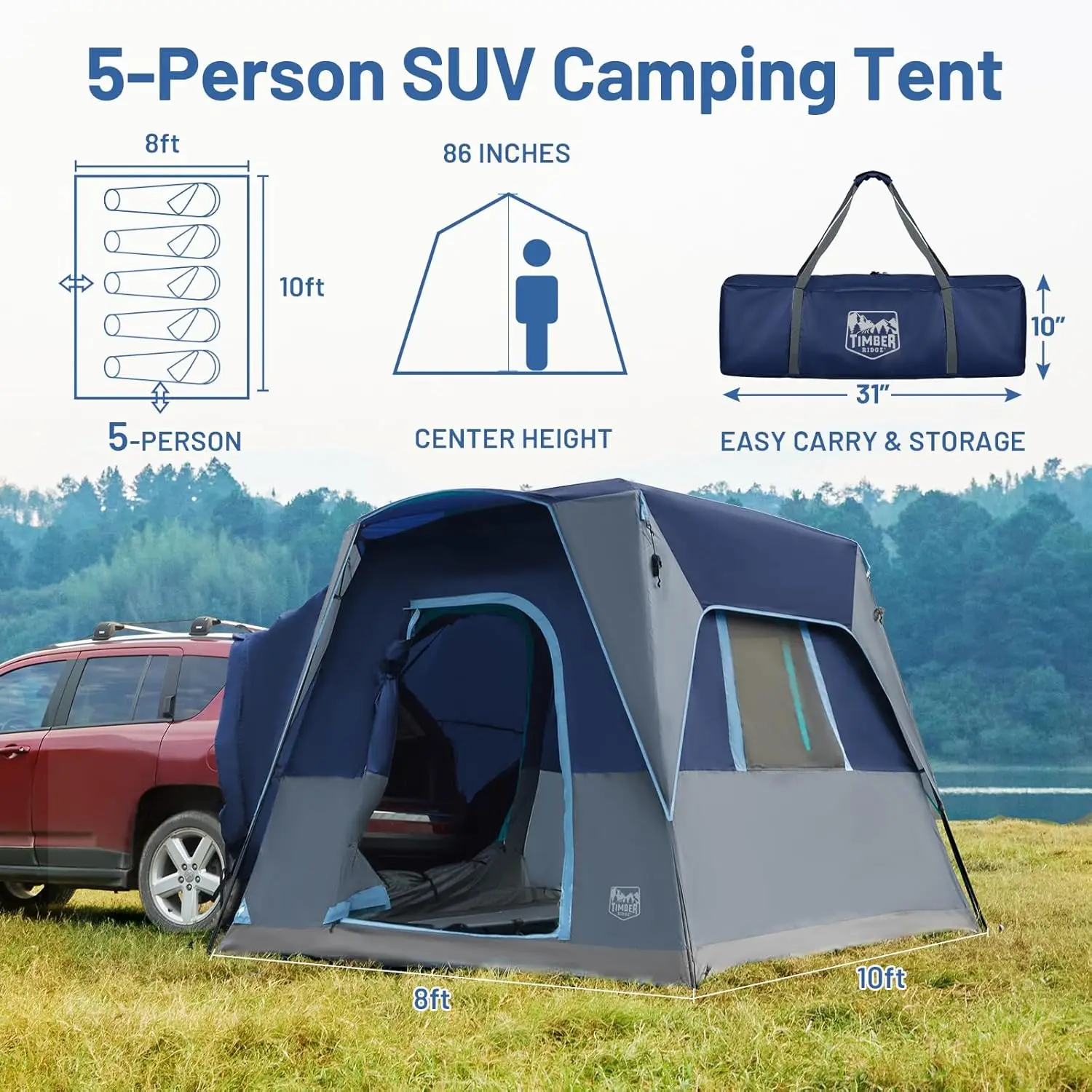 5 Person SUV Tent with Movie Screen Weather Resistant Portable for Car SUV Van Camping, Includes