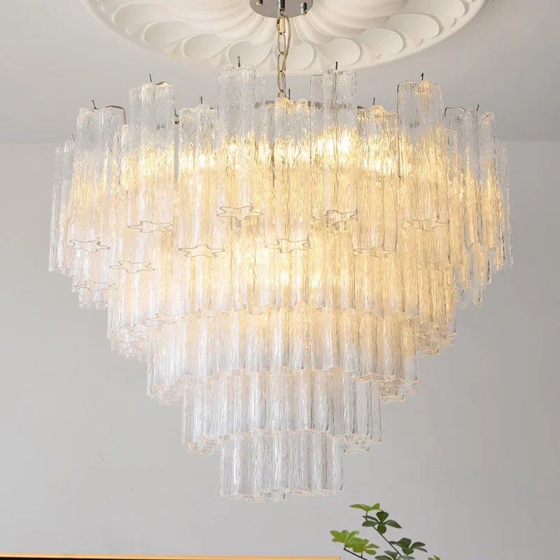 

Modern clear multi-layer glass chandelier, luxury ceiling decoration for dining room, bedroom, adjustable