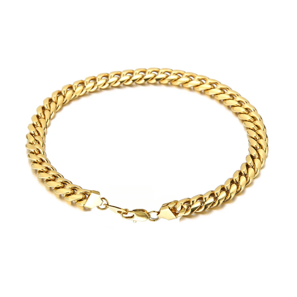 

Hip Hop Miami Cuban Chain Link Bracelet 8mm Gold Silver Color Stainless Steel Hand Chain Bracelet for Men Women Jewelry Gift