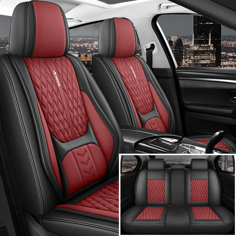Luxury Nappa Leather Car Seat Covers 5 Seats 3D Waist Support Full Leather Cover Thick Sponge Padding Comfortable All Season