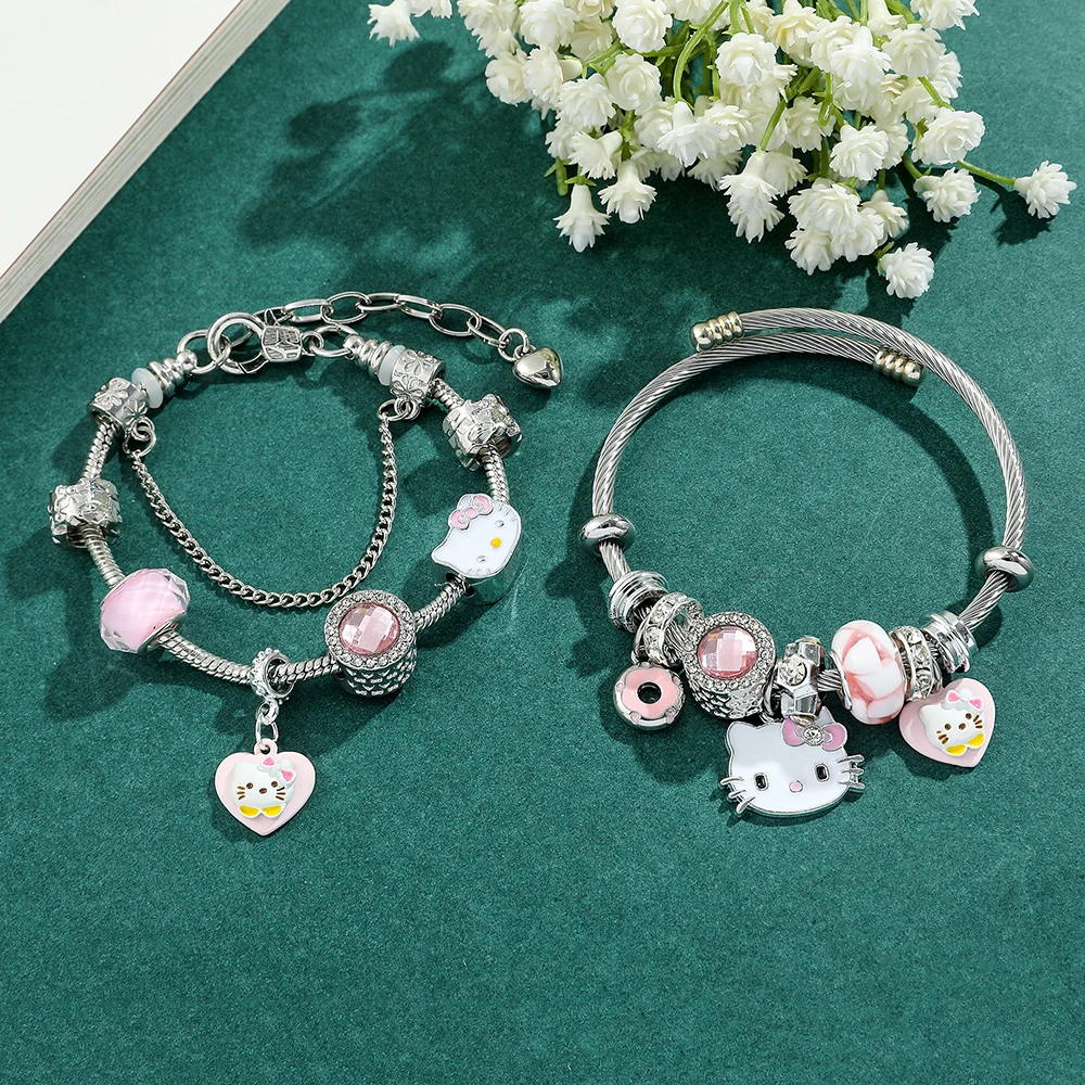 Sanrio Hello Kitty Bracelet, DIY String, Anime Cartoon, Fashion Bangle, Good Friend Lovers Gift, Y2k