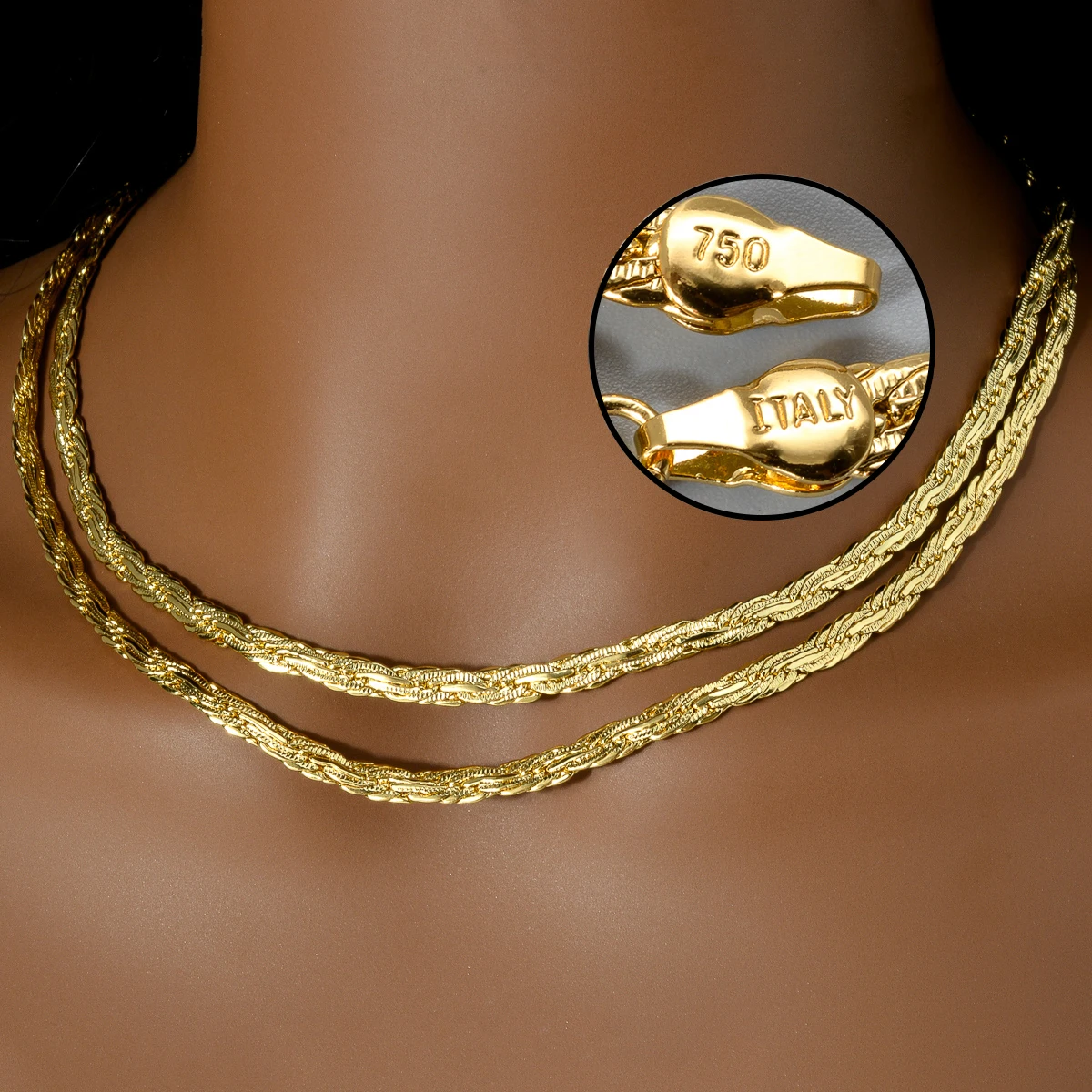 18K Gold Plated Necklace 750 Italian Snake Chain Dainty Layering Link Chain Women Unisex Daily Wedding Minimal Jewelry Gift