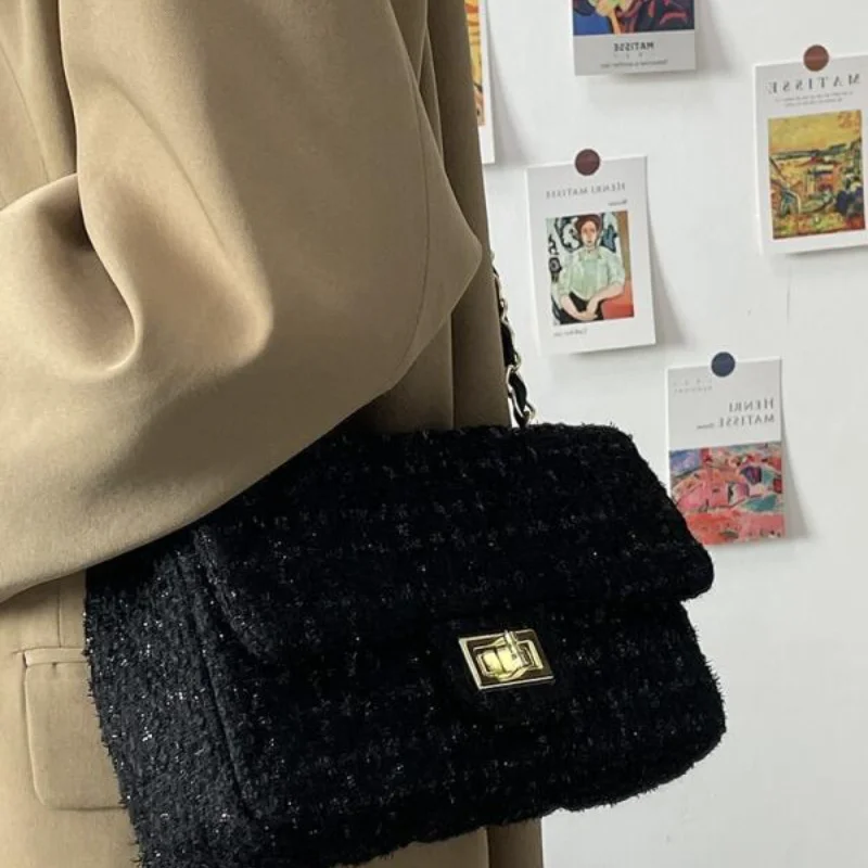 Female Shoulder Bags New Black Small Fragrant Wind Rhombic Lattice Chain Bag Lady Leisure Crossbody Bag Fashion Small Square Bag