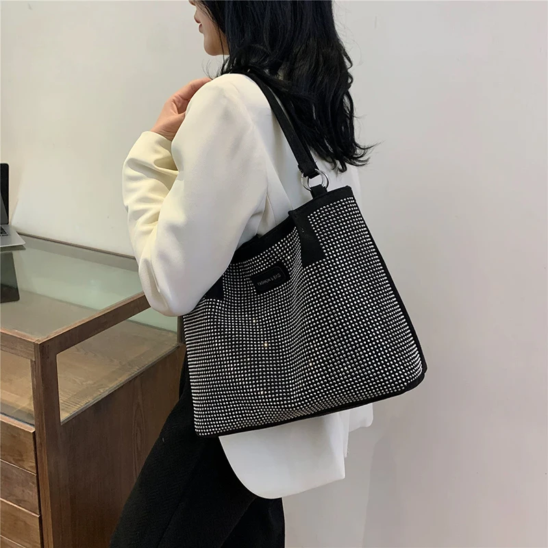 Haspe Pu Damen Umhängetaschen Strass Design Nähgarn Taschen für Frauen Neue Mode Unterarm Shopper Totes