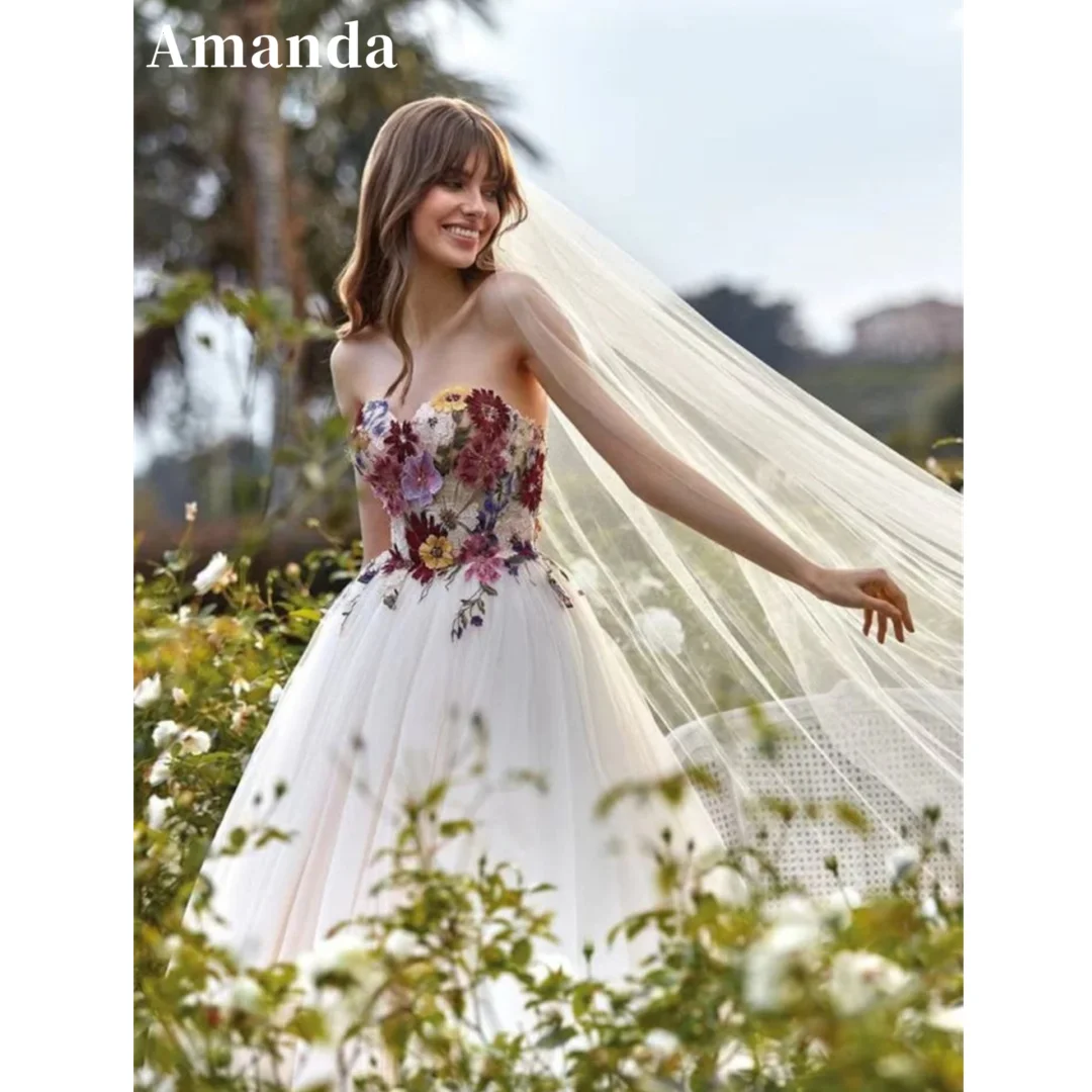 

Amanda White A-line Tulle Prom Dress Elegant Flower Beaded فساتين السهرة Off shoulder Long Train vestido de festa noite