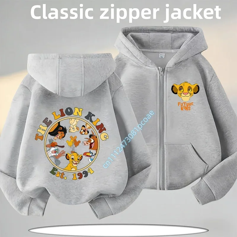 2026 Children Zip Up Hoodie Tops The Lion King Simba Girl Boy Sweatshirt Kid 3-12 Year Zipper Coat Sweatshirts Black Clothes