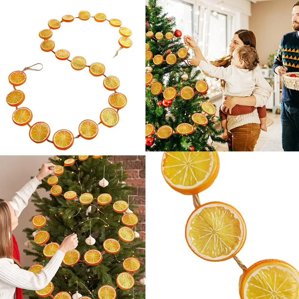 5.91FT 1.8M Christmas Rustic Garland Orange Slice Wood Beads Orange Good Omen Super Luck Home Decor Party Gift For Xmas K5A6