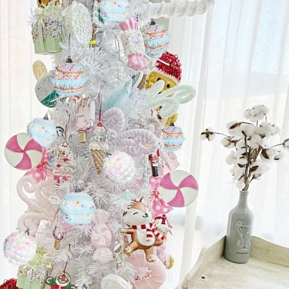 

12Pcs 6cm Christmas Balls Pendant Ornaments Macaron Color Colored Dot Hanging Balls for Christmas Tree Foam Flocking