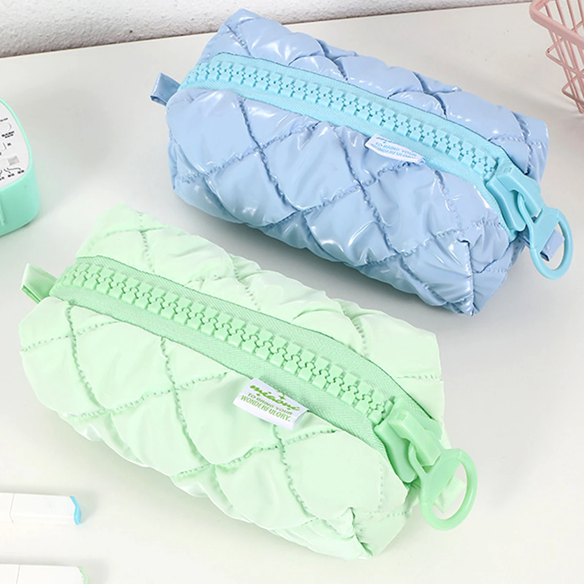 NEW Candy-colored Soft Quilting Big Zipper Pencil Case School Storage Bag Large Capacity Pen Bag Back-to-School Gift