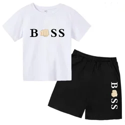 Kids 3-13YT T-shirt Brand Clothing Print Boy/girl Baby Short Sleeved Top+shorts 2P Birthday Gift Sports Party Travel Leisure Set