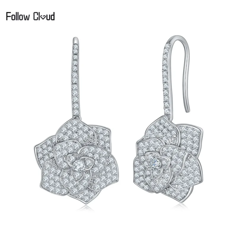 

Follow Cloud 1.74ct Moissanite Drop Earrings for Women D Color Flower Earring S925 Sterling Silver Wedding Gift Luxury Jewelry