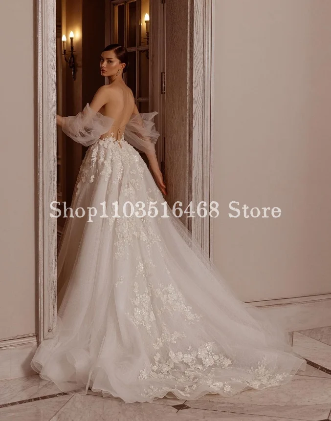 Elegant Sheath A-line Wedding Dress 2024 Luxury White Applique Embroidered Yarn Customised Long Bridal Gown vestidos de noche