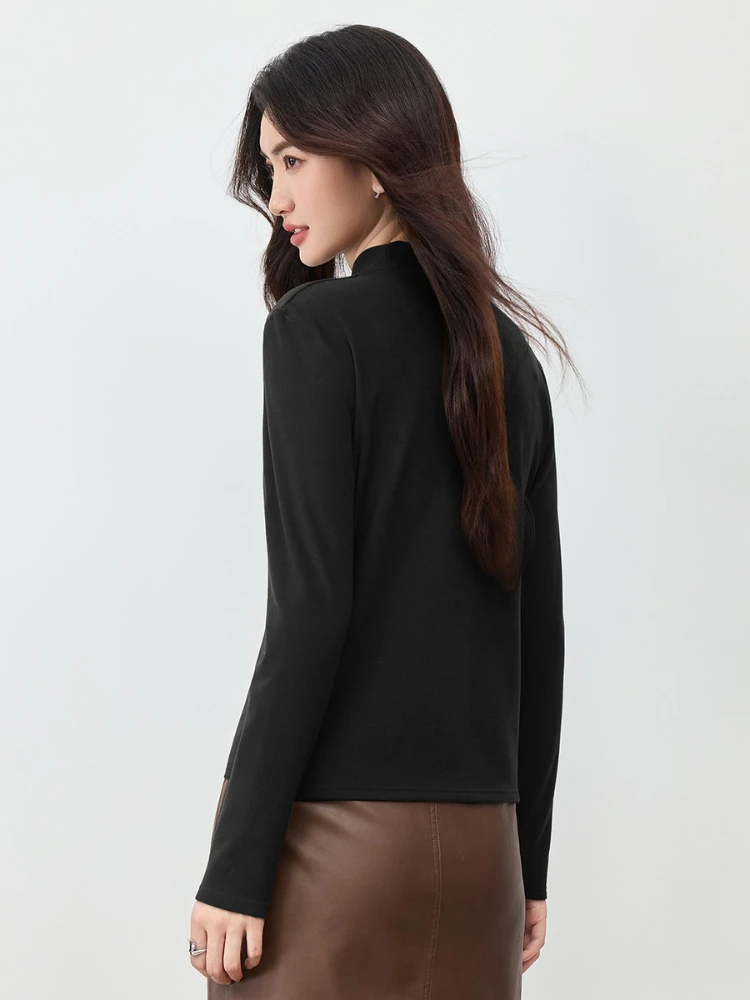 SENTUBILA Women's Long Sleeve Top 2025 Winter Solid Mock Neck Knitted Tees Simple Casual Loose T-Shirts Basic Clothing W54SF3967