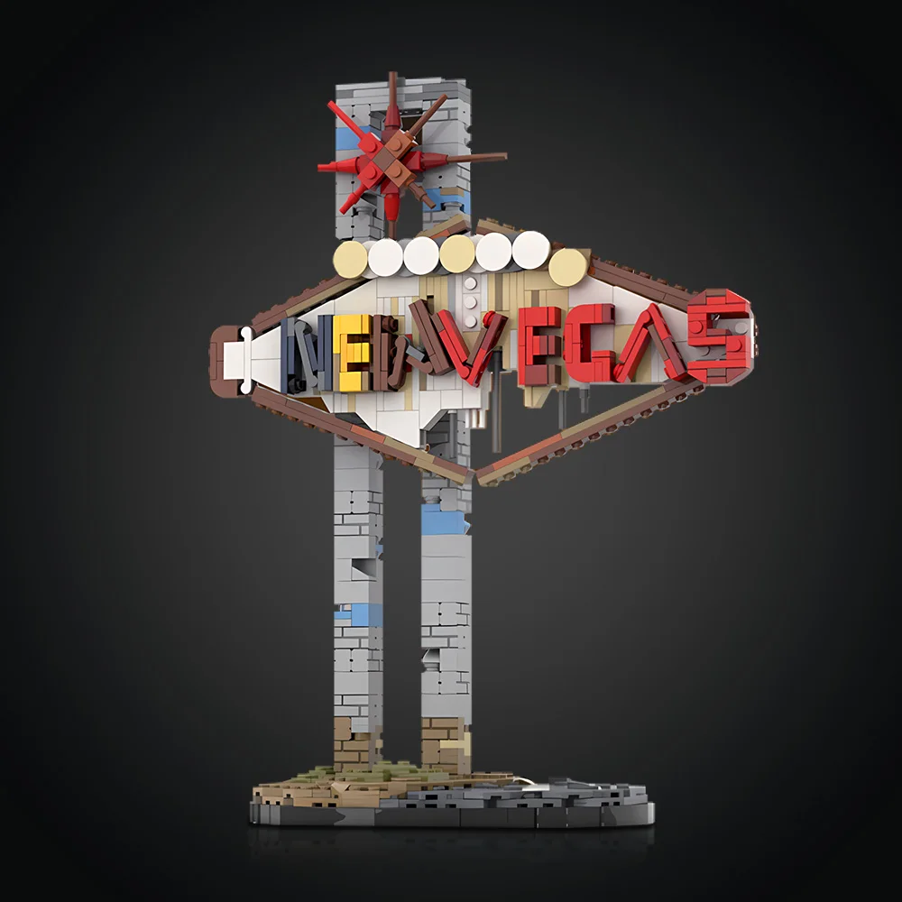 MOC-señal de New Vegas, modelo de bloques de construcción, juegos populares, nuevo cartel de Vegas, vista de calle, ladrillos, juguetes de montaje DIY, regalos de cumpleaños para niños