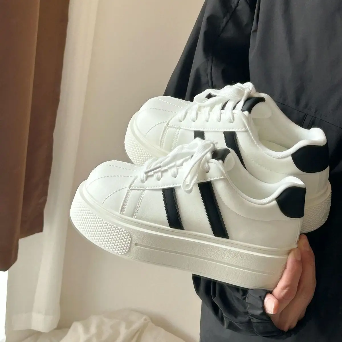 Shell Toe Platform Sneakers for Toddler Little Kids Hook‑Loop Stripe Soft Non‑Slip Sole Comfort Daily Walking Casual Kids Shoes