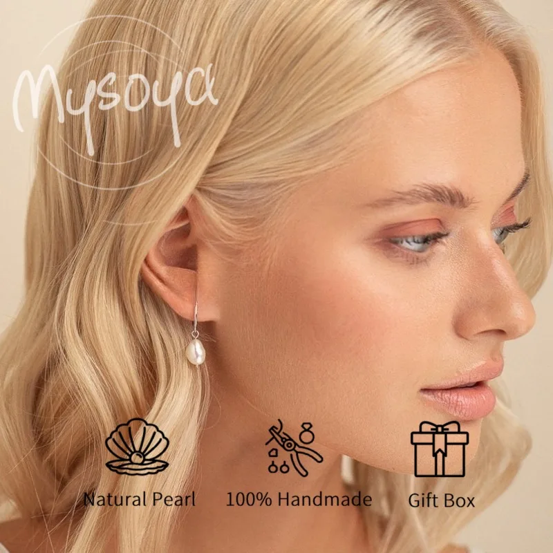 

MYSOYA White Rice-shaped Freshwater Pearl Earrings 8-9mm With Gift Box For Her/Him Birthday/Wedding/Christmas/New Year Gift