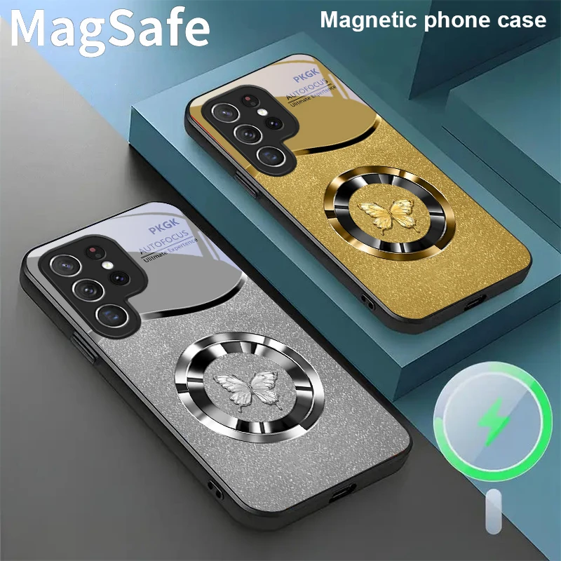 

Circular metal butterfly For Samsung Galaxy S20 FE S21 22 23 Plus S24 Ultra S25 Edge S24Ultra 22Plus Magsafe Glass Phone Casee