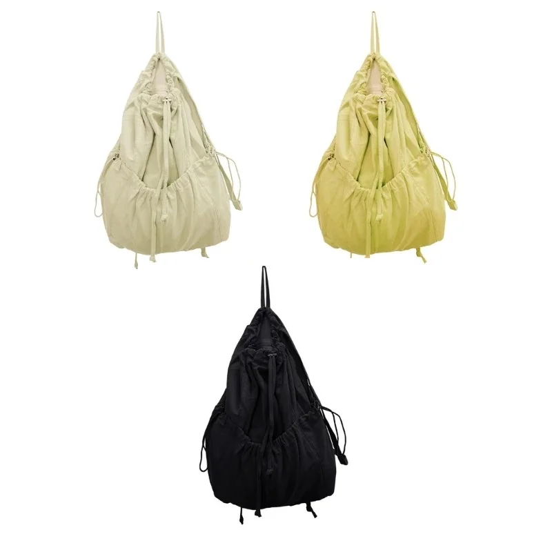 Sac à dos monochromatique plissé avec ficelle de proximité pour femme, grande capacité, niche décontractée, Cent sacs en toile, initié, simple, mode