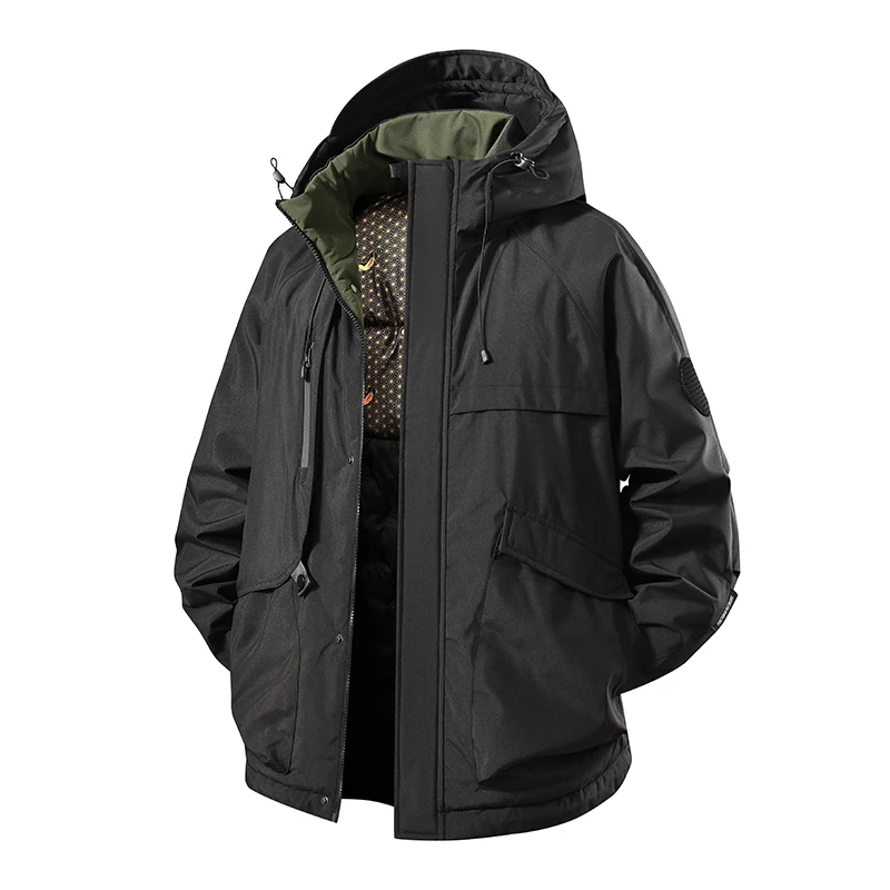 

2025 Men Warm Thick Windproof Jacket Men Quality Multi-pocket Hooded Coat Men's Fashion Waterproof Outwear M-9XL