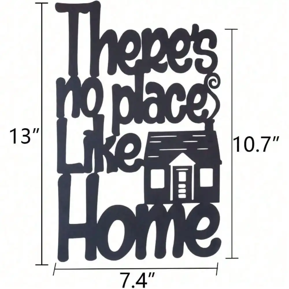 CIFbuy Iron Wall Art Black Metal There Is No Place Like Home Script Plaque With House Silhouette Seamless Decorative Sculpture F