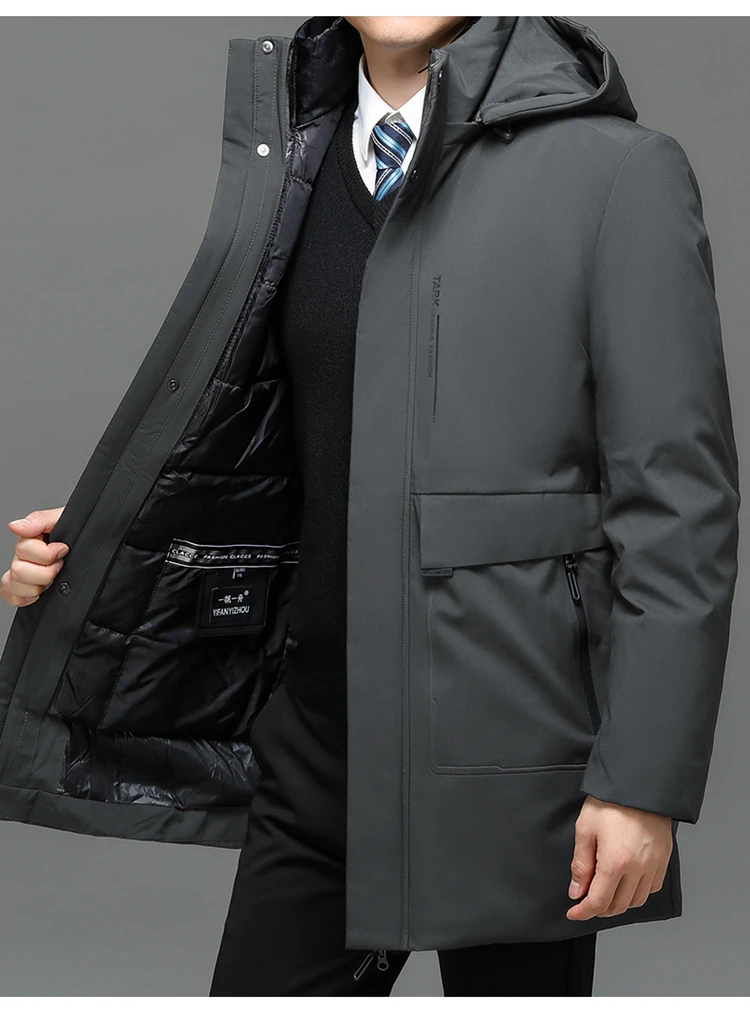 2PC Waterproof Windproof NEW -40 Degrees Top Quality White Duck Down Jacket Business Men Thick Winter Big Hood Collar Warm Parka