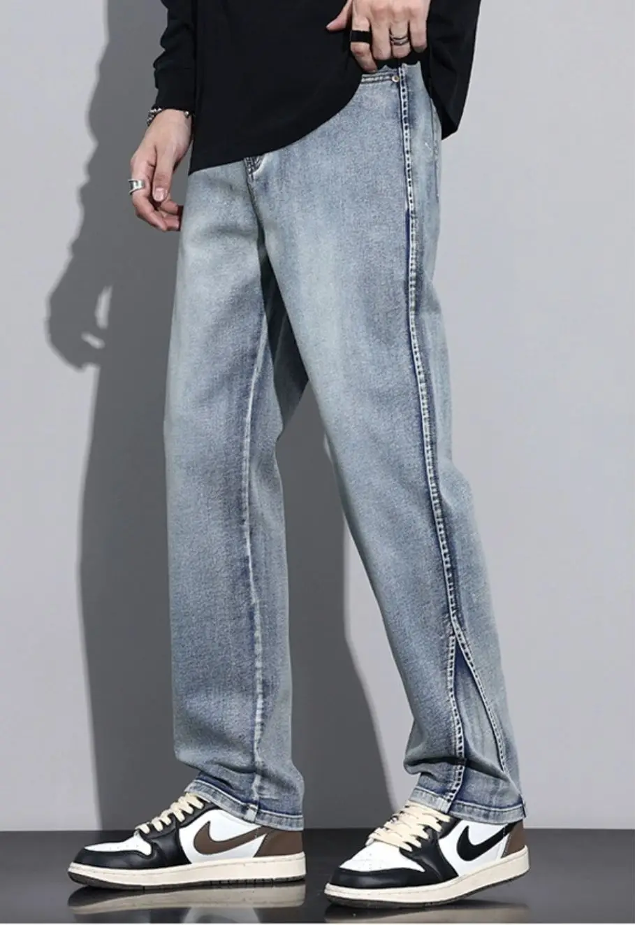 

Jeans Men's High Street Straight Wide-leg Mop Pants Washed Trend Versatile Fashion Trends Hot Pant