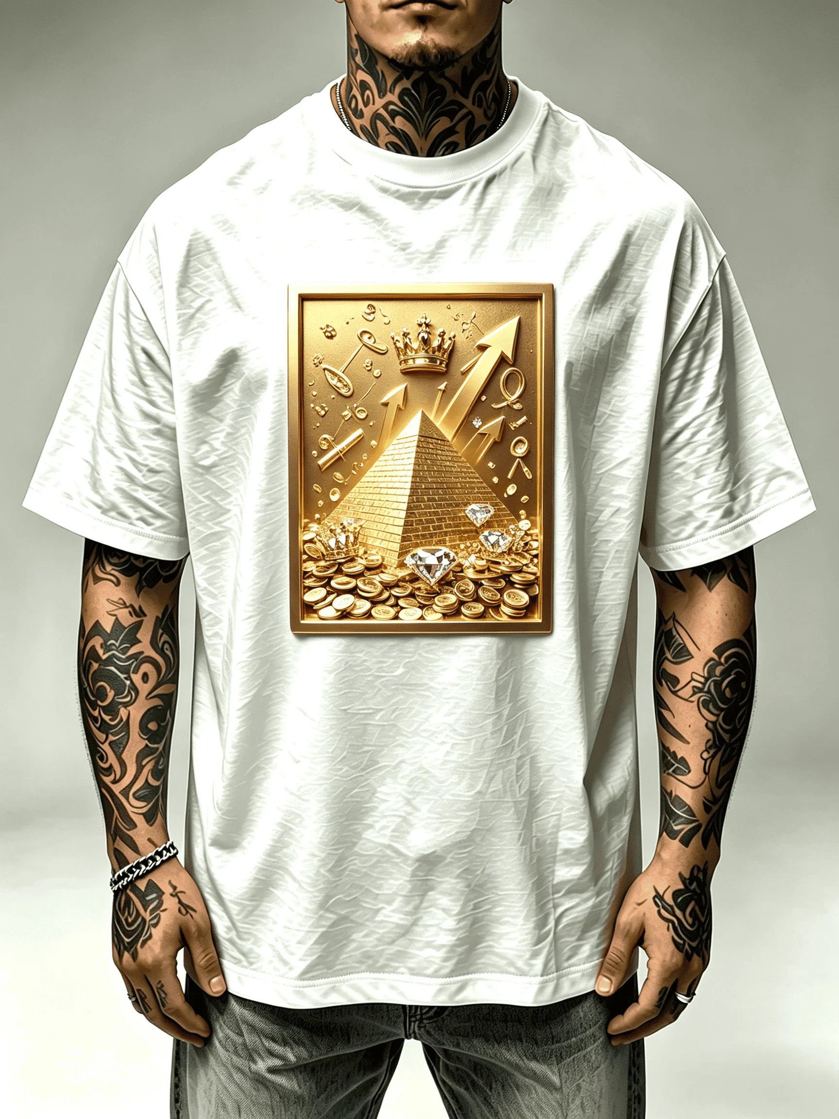 3D Printing Gold - ユニセックス ゴールド ピラミッド トレジャー グラフィック Tシャツ