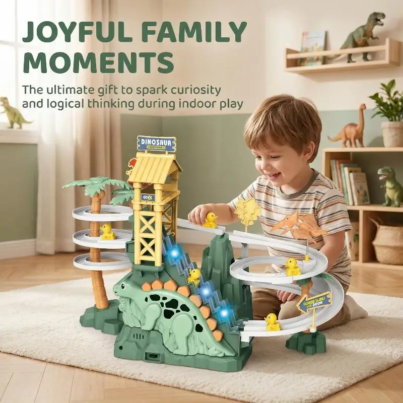 Toddler Dinosaur Climbing Slide Stairs Toy Race Track Game Set