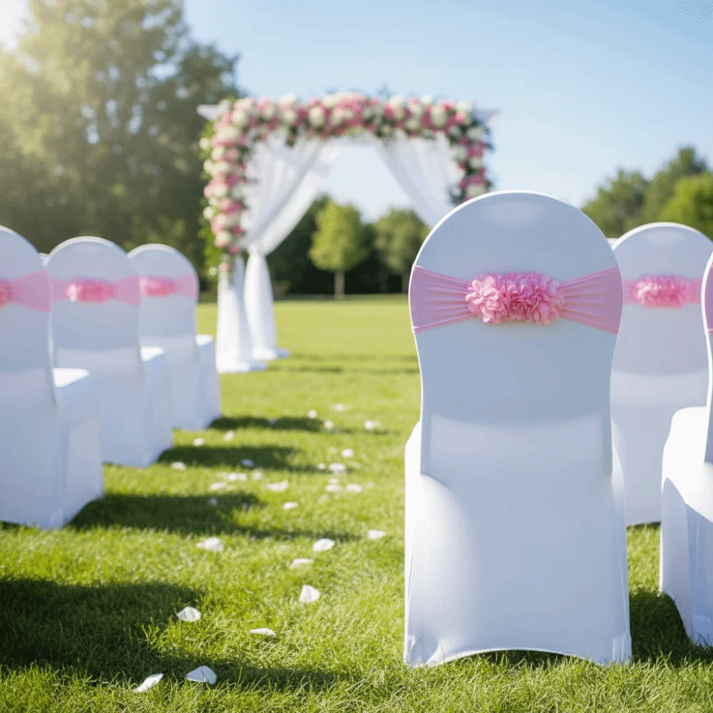 Gauze Flower Knot Wedding Chair Covers Back Elastic Sash Party Event Decor Universal Chair Cover Slipcover Design