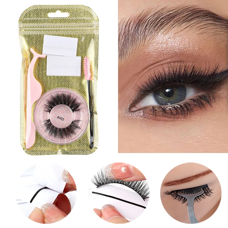 Self-Adhesive Glue-Free Fake Eyelashes Reusable Natural False Eyelashes Suit Eyelash Extensions Full Striped Lashes Eye Makeup