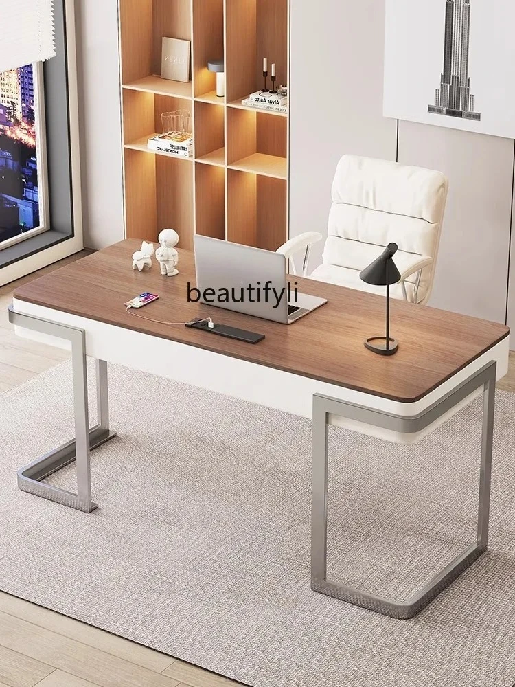 

Retro style solid wood desk household Italian computer writing table study walnut combination