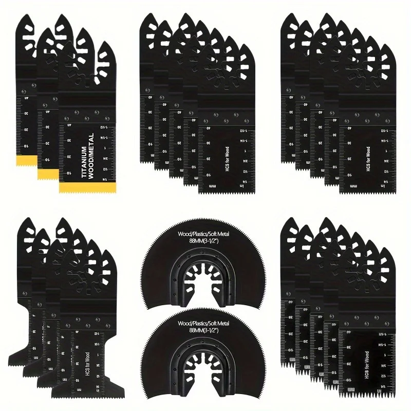 

24-Piece Oscillating Saw Blade Set - Quick Release Saw Blades, Fit For Wood, Plastic & Metal - Durable Steel Construction